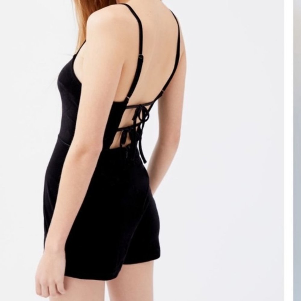 UO Black Velvet Strappy Back Romper